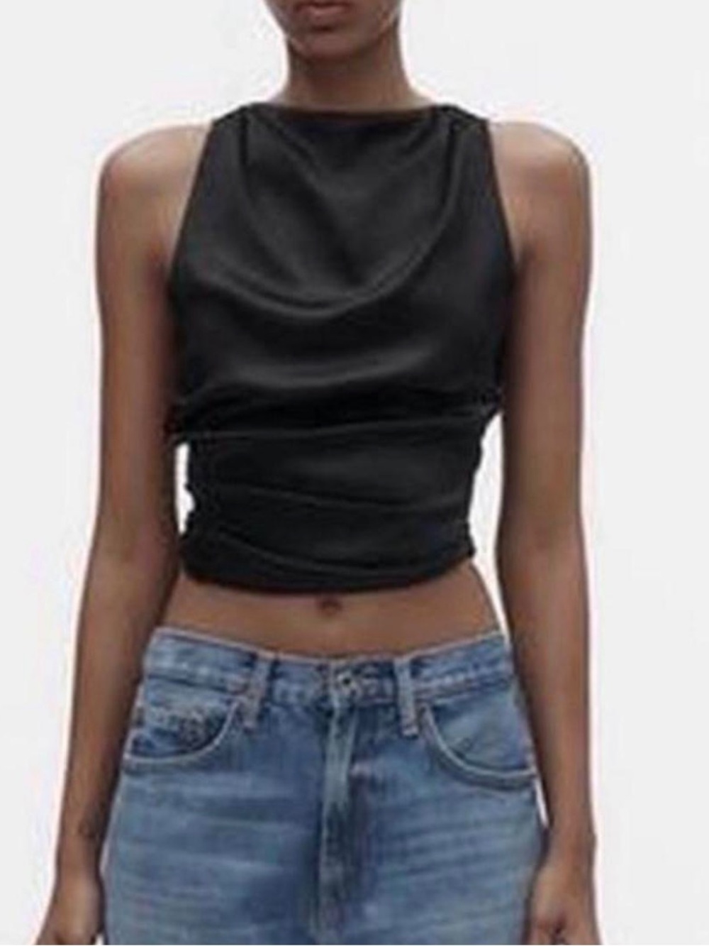 Zara Black Draped Cropped Tank Top